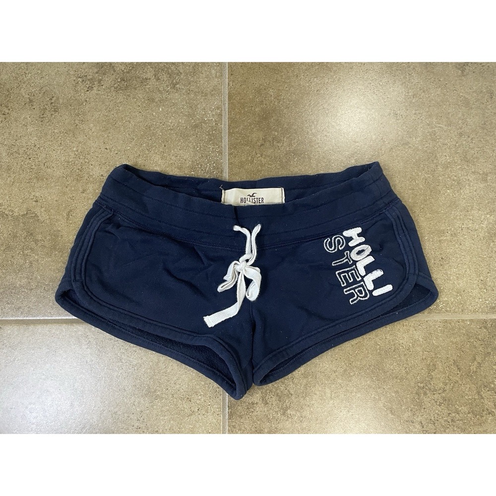 Y2K Hollister Shorts Women's S Varsity Fleece Logo Mini Low Rise Lounge Gym Navy